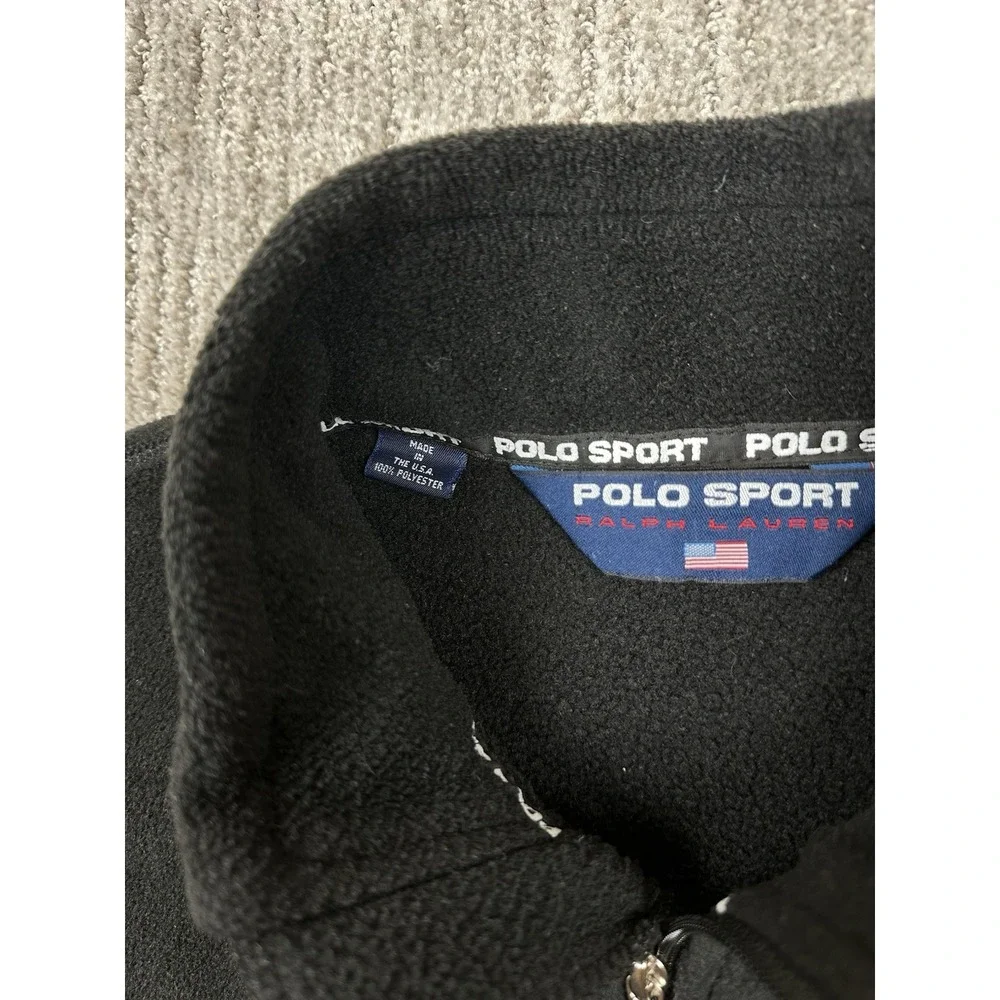 Vintage Polo Sport Ralph Lauren Quarter Zip Fleece Black Mens Large Made In USA